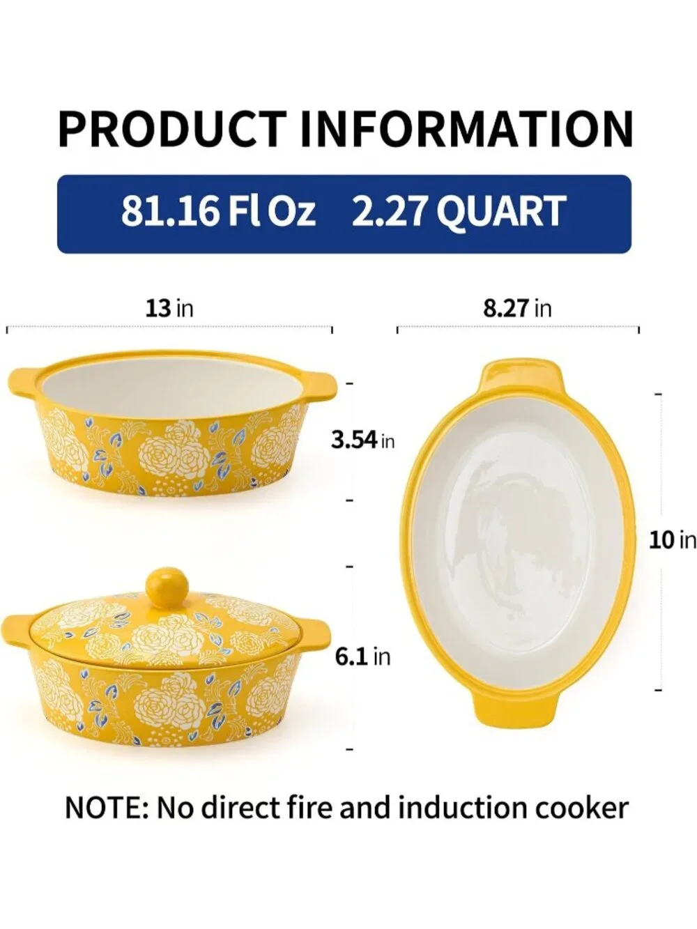 Yellow Ceramic Casserole Dish With Lid Casserole Dishes for Oven Baking Dish Pan